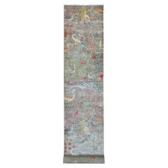 3'x21'4" Gray Peshawar Birds of Paradise Design Hand Knotted Wool Runner Rug