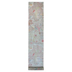 3'x23'10" Marrone Peshawar Birds of Paradise Design Tappeto Runner in Lana Annodata a Mano