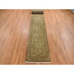 3'x23'3" Golden Brown Super Tabriz XL Runner 300 KPSI Pure Wool Hand Knotted Rug