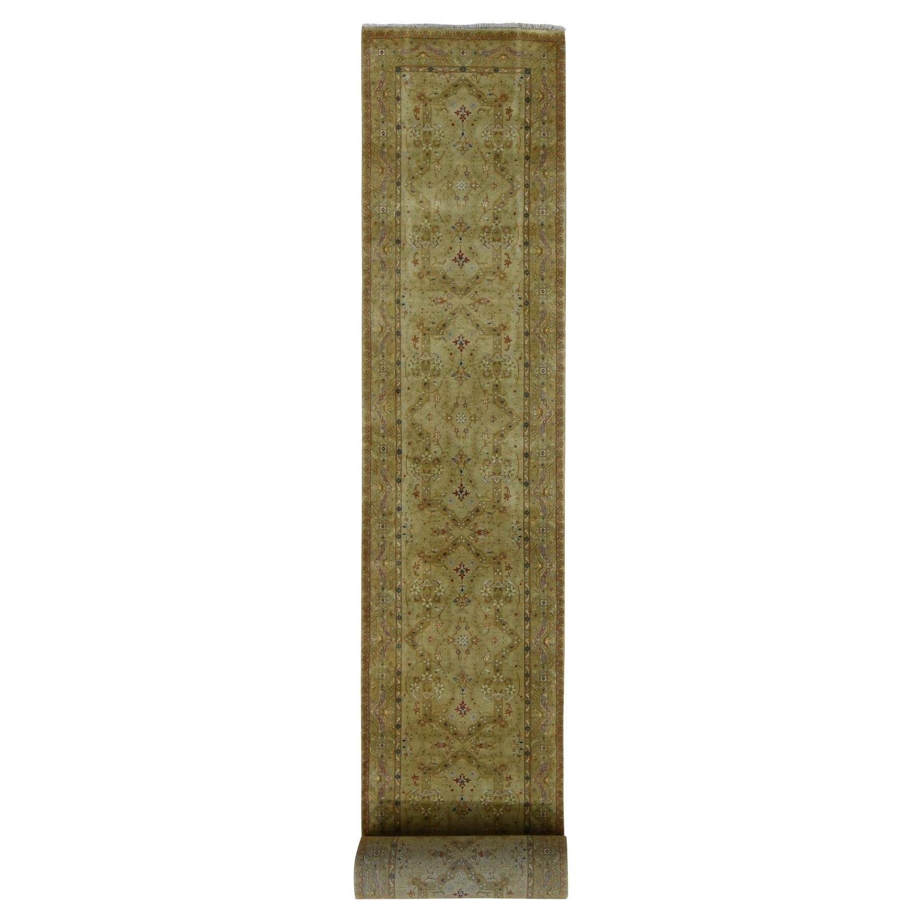 3'x23'3" Golden Brown Super Tabriz XL Läufer 300 KPSI Reine Wolle Hand Knotted Rug im Angebot