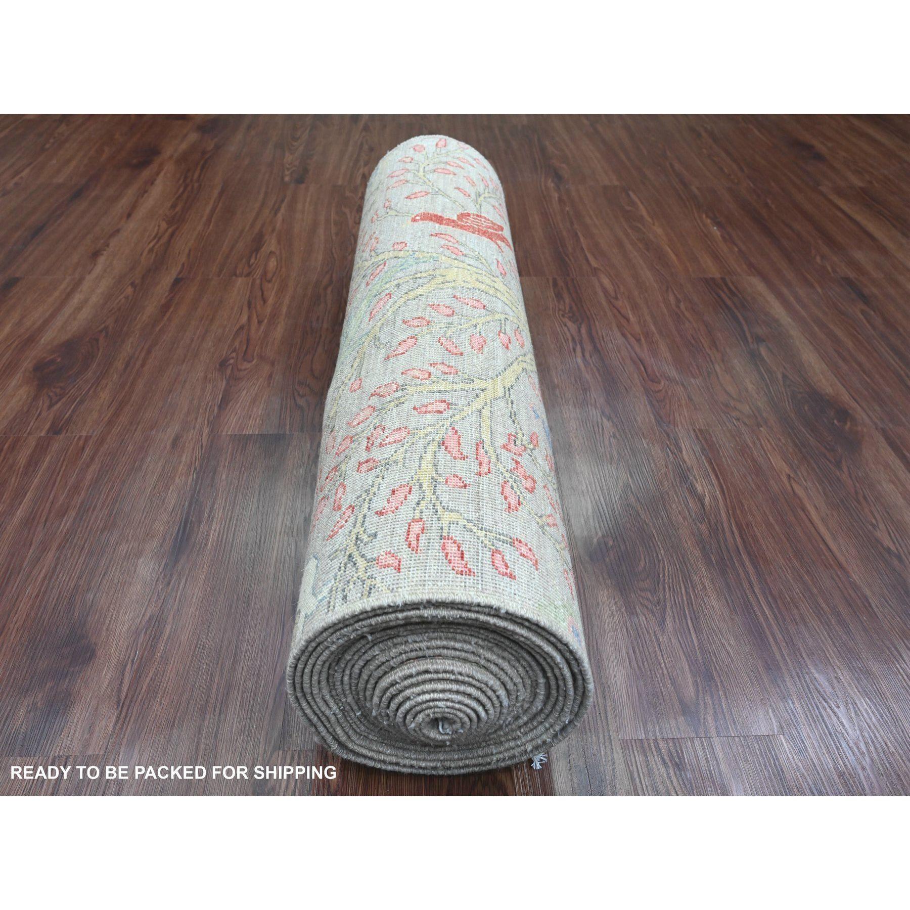 Afghan 3'x24' Tapis de course en laine douce noué à la main à la Peshawar Birds of Paradise Design en vente