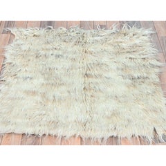3'x3' Beige, Shag Flokati Greek Style, Natural Wool Hand Knotted Square Rug