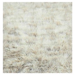 3'x3' Beige, Shag Flokati Greek Style, Natural Wool Hand Knotted Square Rug