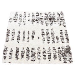 3'x3' Black, Modern Erased Column Design Pure Wool Hand Knotted Oriental Rug