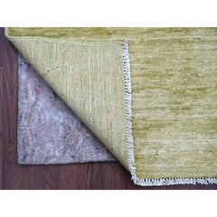 3'x3' Green Plain Solid Pattern Hand Knotted Ghazni Wool Square Mat Rug