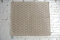 3x3 Hand-Knotted Geometric Wool Rug in Gray and Ivory, Contemporary Flatweave
