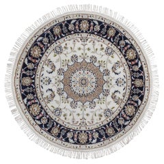 3'x3' Ivory Nain Flower Design 250 KPSI Hand Knotted Wool & Silk Round Rug