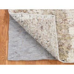3'x3' Khaki Brown Organic Wool Thick Chunky Texture Hand Knotted, Sample Rug