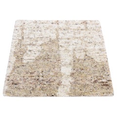 3'x3' Khaki Brown Organic Wool Thick Chunky Texture Hand Knotted, Sample Rug