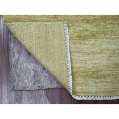 3'x3' Lime Green Plain Solid Pattern Hand Knotted Ghazni Wool Square Mat Rug