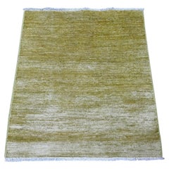 3'x3' Lime Green Plain Solid Pattern Hand Knotted Ghazni Wool Square Mat Rug