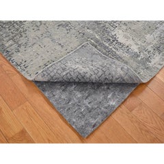 3'x3' Taupe, Wool and Silk Abstract, Hand Knotted, Square Oriental Rug