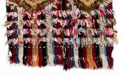 3x3.4 ft Hand-Woven Vintage Anatolian Wall Hanging Kilim with Colorful Poms