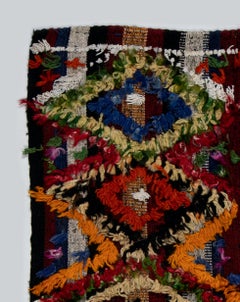 3x3.5 Ft Handwoven Wool Kilim Rug. Vintage Wall Hanging with colorful Pom Poms