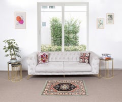 3x3.5 Ft Vintage Hand-Knotted Turkish Wool Rug – Black, Red and Sage Accent Rug