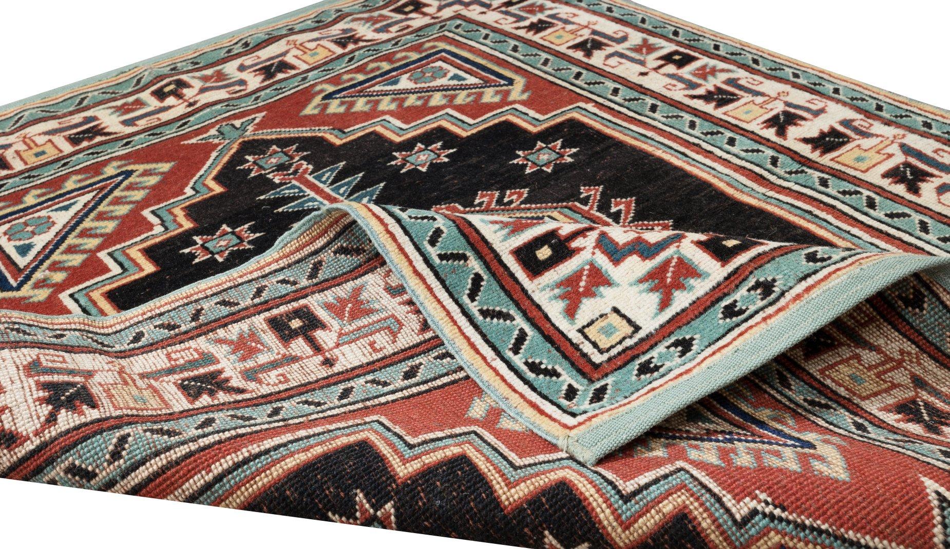 Bohemian 3x3.5 Ft One-of-a-Kind Geometric Hand Knotted Vintage Accent Rug from Turkey For Sale