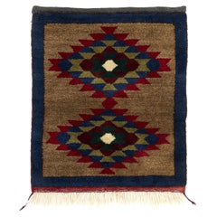 3x3.6 Ft Vintage Hand-Knotted "Tulu" Accent Rug with Geometric Design, All Wool