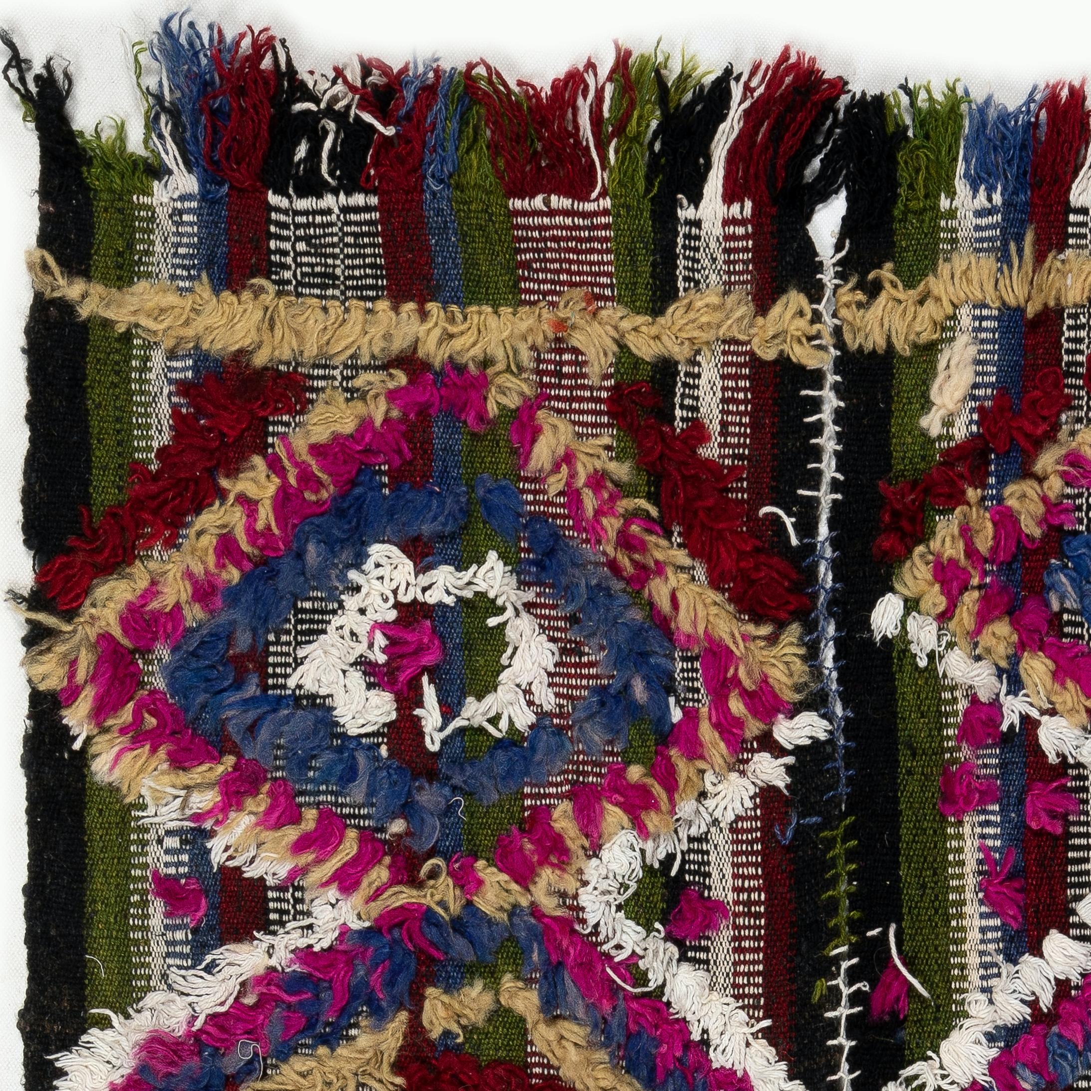Folk Art 3x3.8 Ft Handmade 1970s Turkish Kilim Rug with Colorful Poms, Great for KidsRoom For Sale