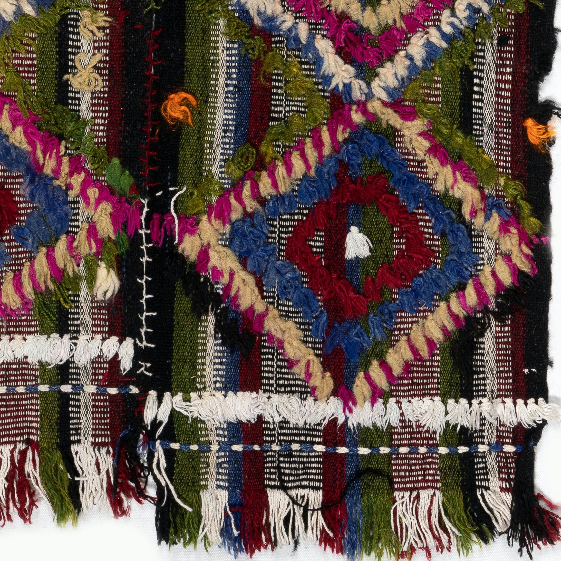 3x3.8 Ft Handmade 1970s Turkish Kilim Rug with Colorful Poms, Great for KidsRoom In Good Condition For Sale In Spring Valley, NY