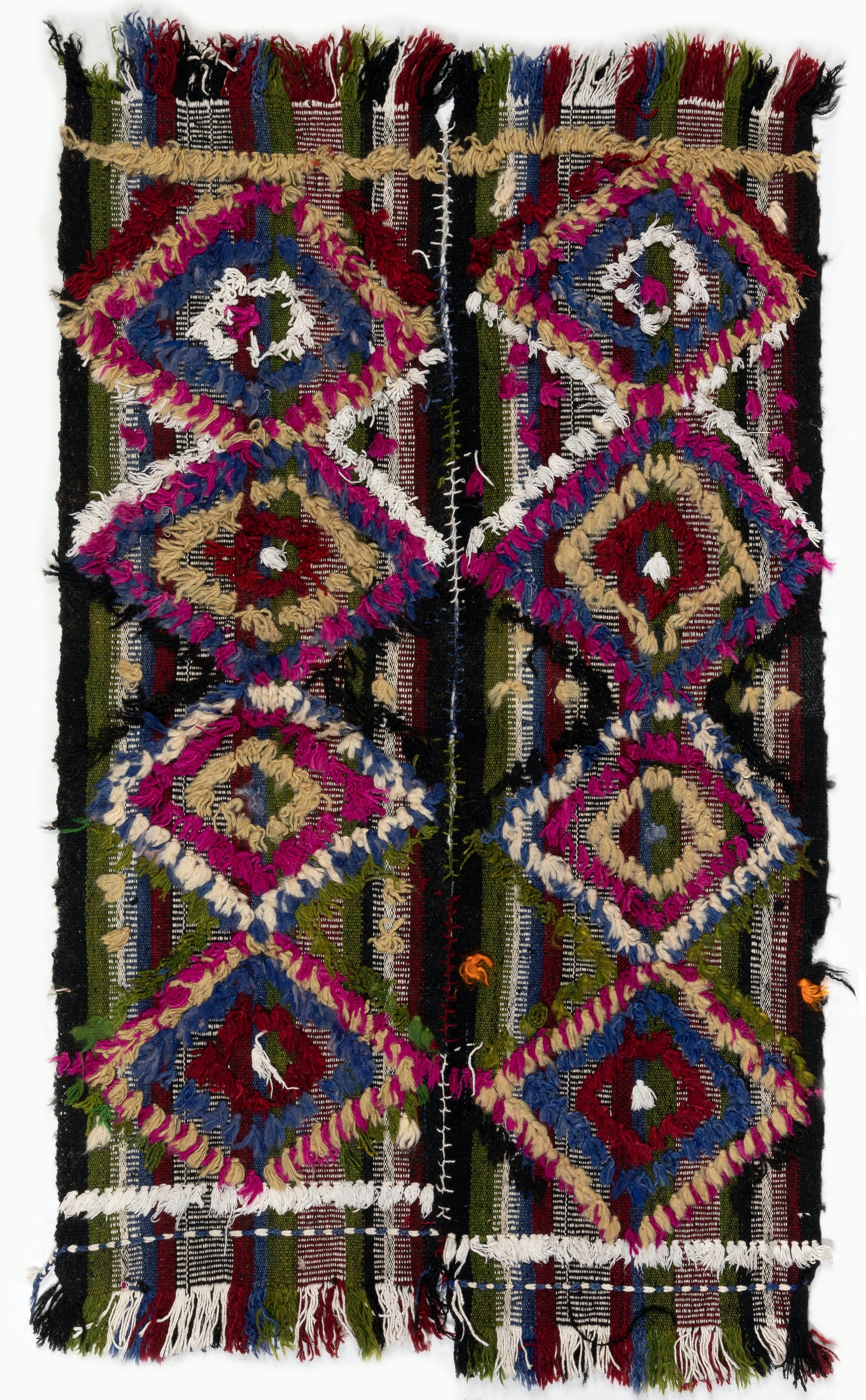 3x3.8 Ft Handmade 1970s Turkish Kilim Rug with Colorful Poms, Great for KidsRoom
