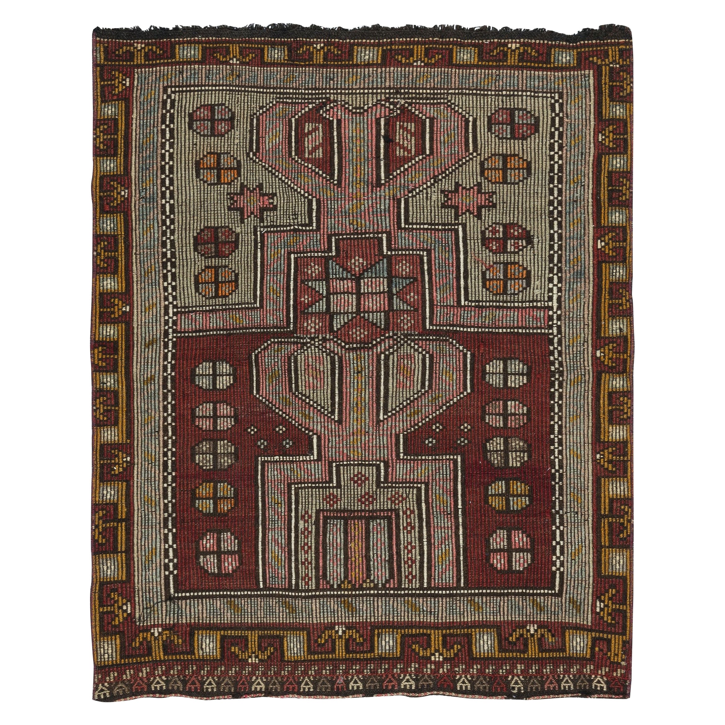 Kilim Vintage Tejido a Mano de 3x3,8 Pies. 100% lana. Alfombra turca vintage de tejido plano en venta