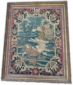 3x4 Antique French Tapestry Needlepoint Wool & Silk Framed 82cmx104cm Circa 1890