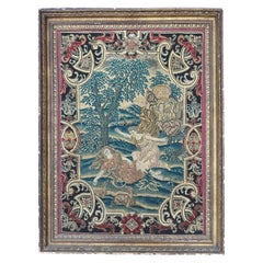 3x4 Antique French Tapestry Needlepoint Wool & Silk Framed 82cmx104cm Circa 1890