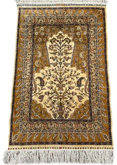3x4 Fine Vintage Turkish Hereke Silk Tapestry Rug Natural Silk 76cmx114cm