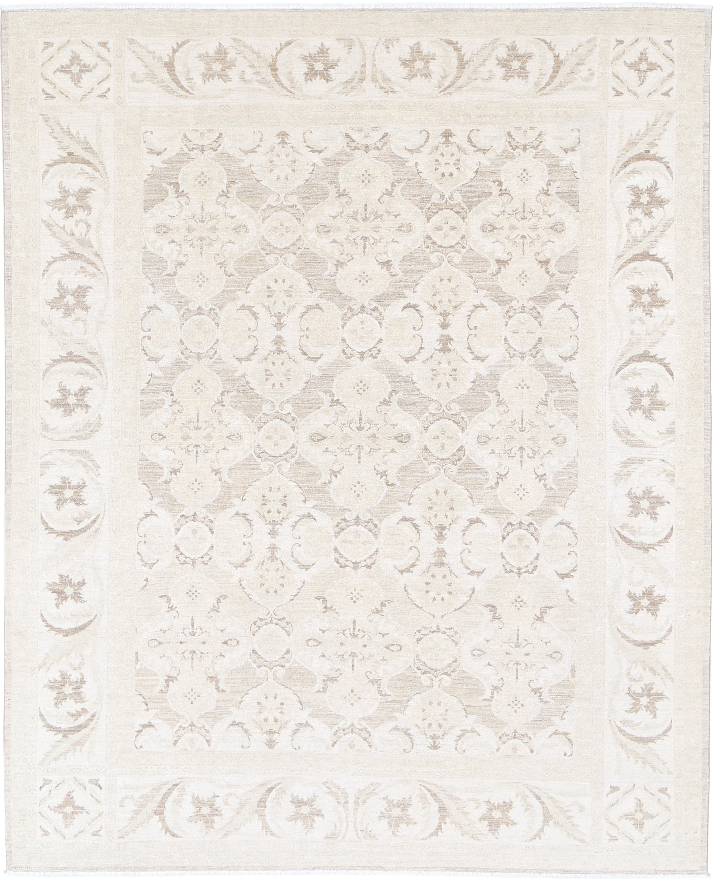 3x4 ft Hand Knotted Beige, Wool Area Rug. Turkish Floral Motif Accent Rug