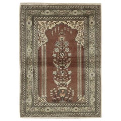 3x4 Ft Handgefertigter türkischer Kayseri Gebetsteppich, 100 % Wolle, Vintage-Gebetteppich