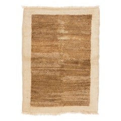Tappeto Tulu minimalista di metà secolo fatto a mano, 3x4 Ft, interamente in lana naturale beige e marrone
