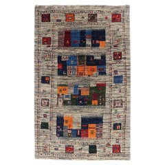 3x4 Hand-Knotted Gray Gabbeh Area Rug, Wool, Geometric Design