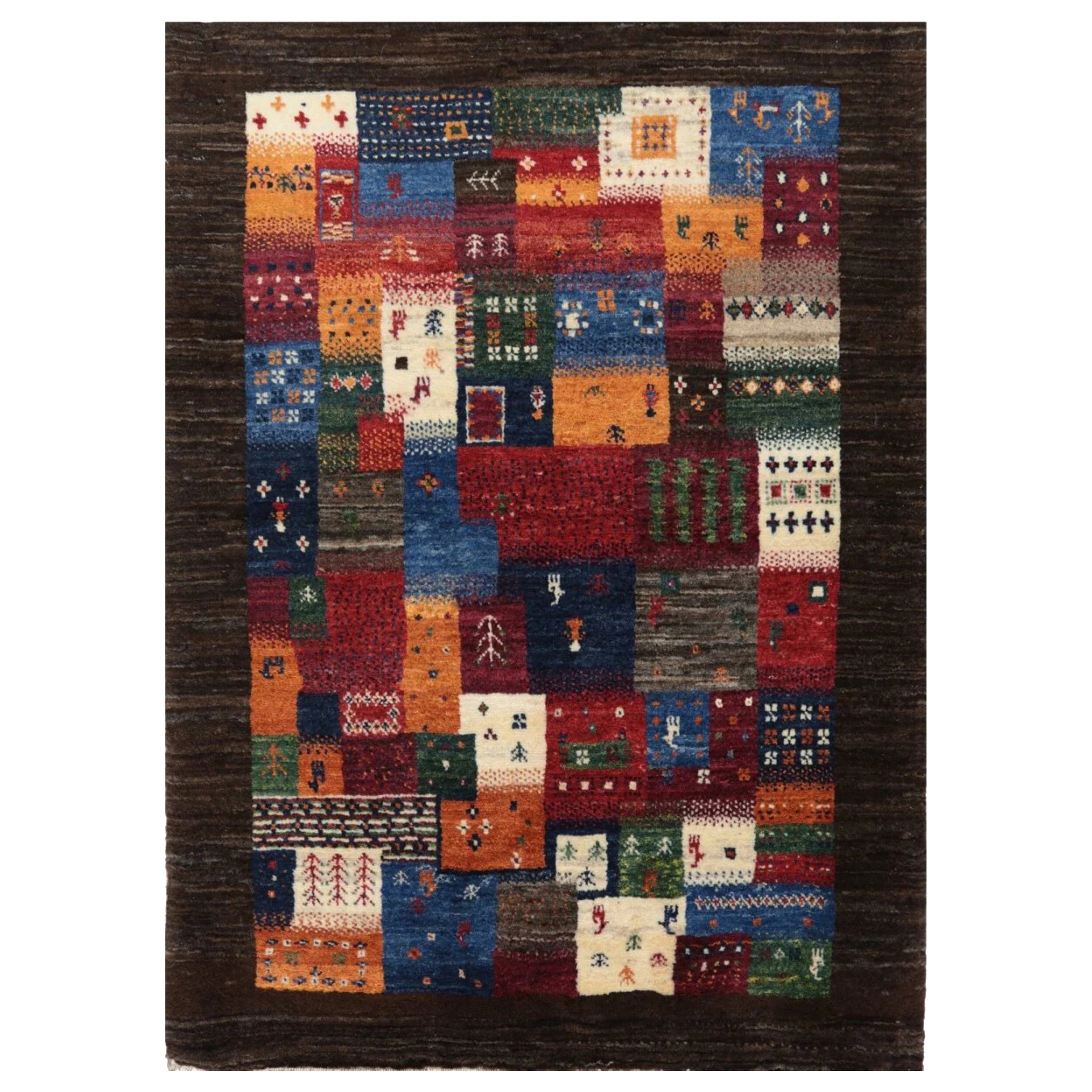 3x4 Hand Knotted Wool Tribal Geometric Minimalist, Gabbeh Area Rug