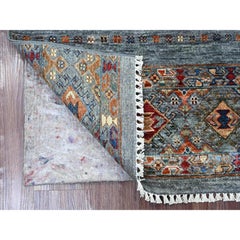 3'x4' Misty Gray Afghan Super Kazak Khorjin Design Tapis en laine noué à la main