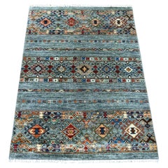 3'x4' Misty Gray Afghan Super Kazak Khorjin Design Tapis en laine noué à la main