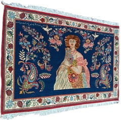 3X4 Vintage Persian Ghom Wool & Silk Rug Art Nouveau Tapestry 86cm x 122cm