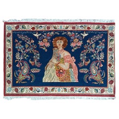 3X4 Vintage Persian Ghom Wool & Silk Rug Art Nouveau Tapestry 86cm x 122cm