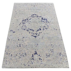3'x4'10" Blue, Diminishing Cypress Trees Design Silk with Wool Hand Knotted Rug