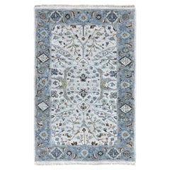 3'x4'10" Chiffon White Hand Knotted Oushak with Floral Motifs Pure Wool Rug