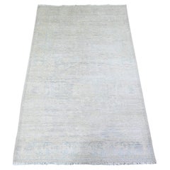 3'x4'10" Cream Color, Hand Knotted, White Wash Peshawar 100% Wool Rug
