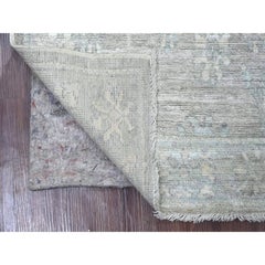 3'x4'10" Fossil Gray Afghan Angora Oushak Leaf Design Hand Knotted Wool Rug