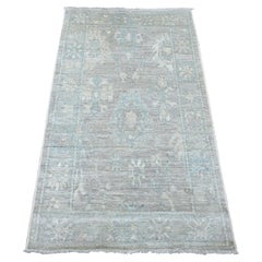 3'x4'10" Fossil Gray Afghan Angora Oushak Leaf Design Hand Knotted Wool Rug