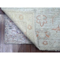 3'x4'10" Gray Afghan Angora Oushak Leaf Design Hand Knotted Pure Wool Rug