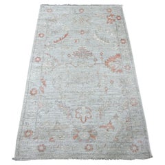 3'x4'10" Gray Afghan Angora Oushak Leaf Design Hand Knotted Pure Wool Rug