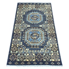 3'x4'10" Gray Afghan Ersari with Elephant Feet Design Hand Knotted Wool Rug