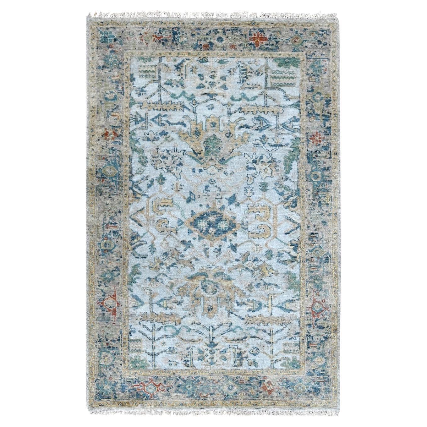 3'x4'10" Gray, Broken and Erased Persian Heriz, Hand Knotted Organic Wool Rug