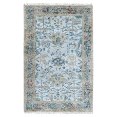 3'x4'10" Grauer, Brokener und Erased Persischer Heriz-Teppich aus organischer Wolle, handgeknüpft