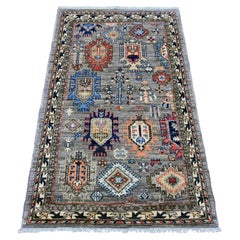 3'x4'10" Gray Caucasian Inspired Antiqued Design Hand Knotted Wool Oriental Rug