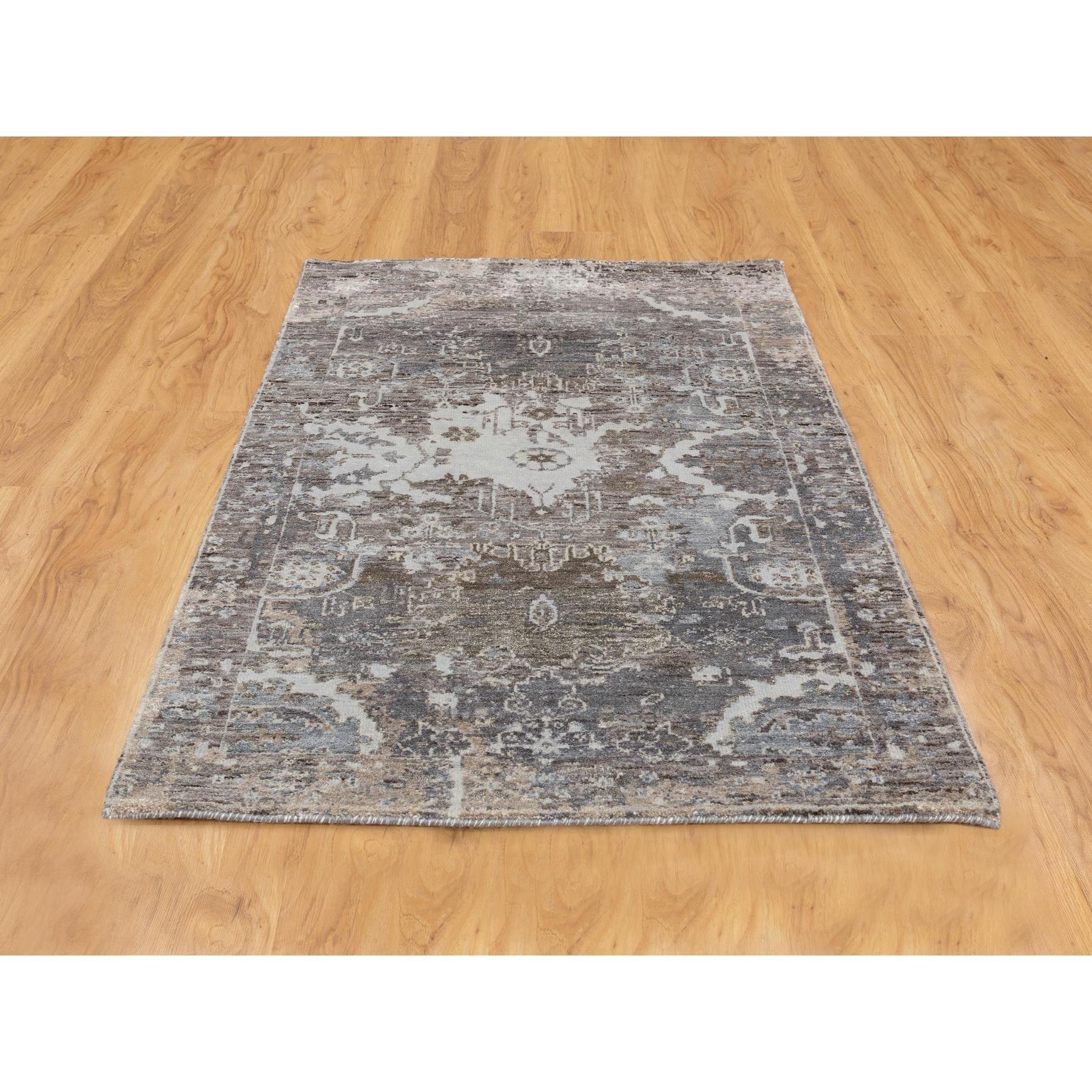 This is a truly genuine one-of-a-kind Gray Erased Design Wool And Silk Hand Knotted Oriental Modern Rug. It has been Knotted for months and months in the centuries-old Persian weaving craftsmanship techniques by expert artisans.
Primary materials: