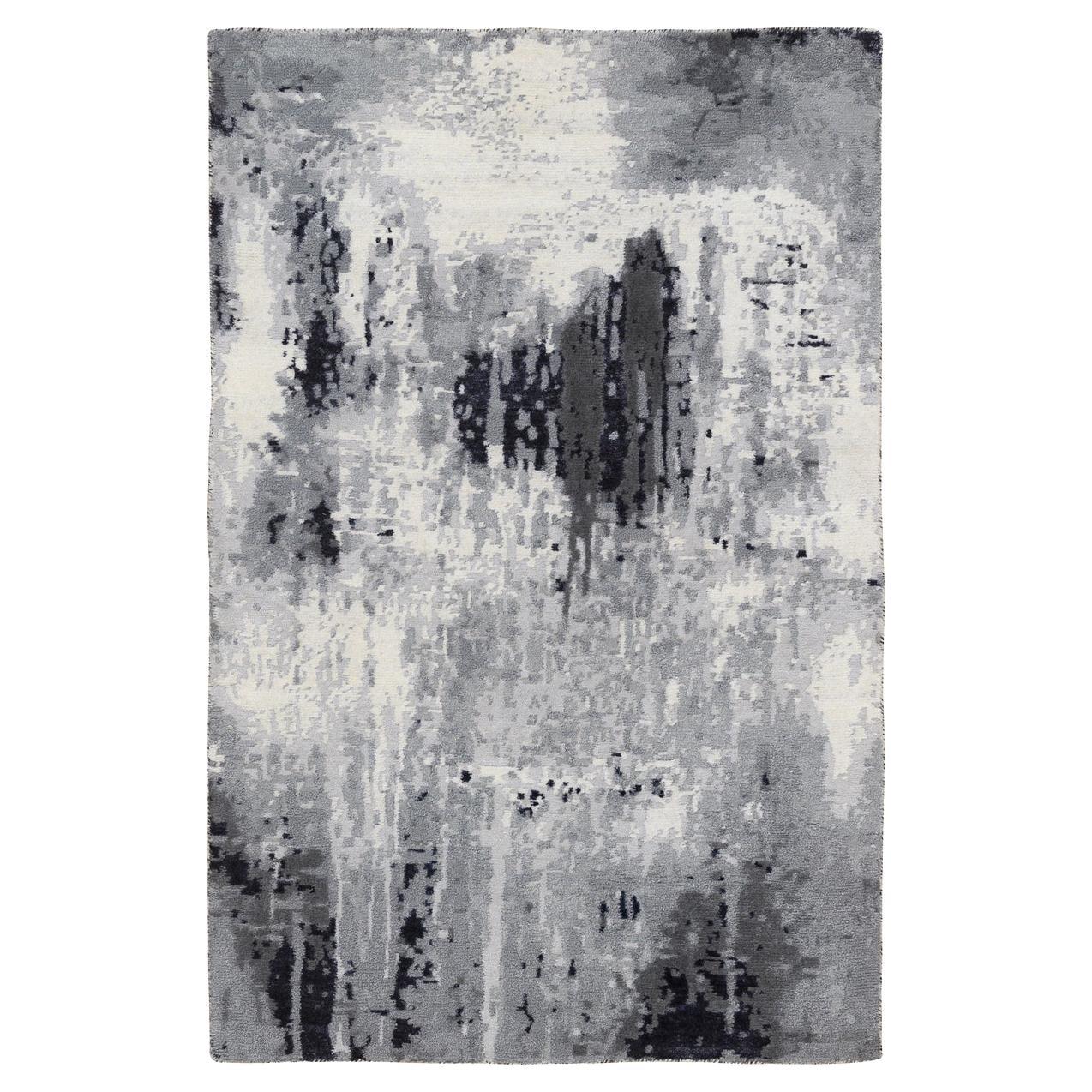 3'x4'10" Tappeto orientale in lana e seta annodato a mano con disegno astratto avorio